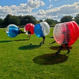 Bubble soccer playing